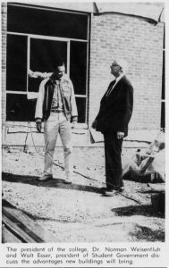 The President of the college, Dr. Norman Weisenfluh and Walt Esser, president of Student Government discuss the advantages new buildings will bring.